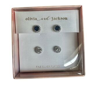 Olivia and Jackson Fine Silver Plated Halo Stud Earrings Set